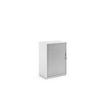 Universal single door tambour cupboard 1090mm high with 2 shelves - Nebraska Oak with silver door