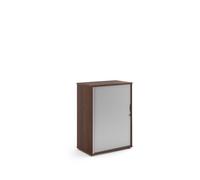 Universal single door tambour cupboard 1090mm high with 2 shelves - Walnut with silver door