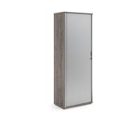Universal single door tambour cupboard 2140mm high with 5 shelves - Grey Oak with silver door