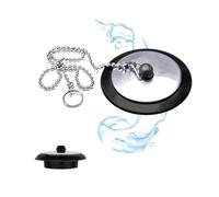Universal Sink Plug/Bath Plug and 40cm Chain, Kitchen & Bathroom Sink Plug Replacement, Black Rubber Drain Stoppers with Stainless Steel Chain, Prevent Sewer Odour