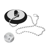 Universal Sink Plug, Black Rubber,Kitchen & Bathroom Sink Plug Replacement,Chrome Sink Plug with Chain for Kitchen or Bath - 43mm with Ball Type Shaped Chain Made of Stainless Steel 400mm (1pcs)