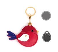 Universal Smart Tag Holder, Fit for Tile Mate, AirTag, eufy SmartTrack Link, Key Fob, Cute Leather Bird Air Tracker Case with Key Rings, (Red)