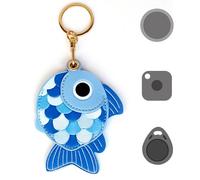 Universal Smart Tag Holder, Fit for Tile Mate, AirTag, eufy SmartTrack Link, Key Fob, Cute Leather Fish Air Tracker Case with Key Rings, (Blue)