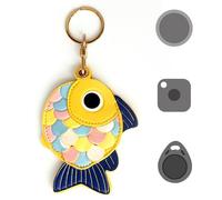 Universal Smart Tag Holder, Fit for Tile Mate, AirTag, eufy SmartTrack Link, Key Fob, Cute Leather Fish Air Tracker Case with Key Rings, (Yellow)