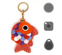 Universal Smart Tag Holder, Fit for Tile Mate, AirTag, eufy SmartTrack Link, Key Fob, Cute Leather Fish Air Tracker Case with Key Rings, (Red)