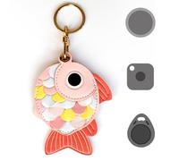 Universal Smart Tag Holder, Fit for Tile Mate, AirTag, eufy SmartTrack Link, Key Fob, Cute Leather Fish Air Tracker Case with Key Rings, (Pink)
