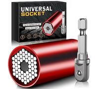 Universal Socket Tools Gifts for Men - Christmas Stocking Stuffers for Men Dad Him Husband Women Cool Stuff Ideas Gadgets Birthday Gifts for Dad Grip Socket Set with Power Drill Adapter (7-19mm) Red