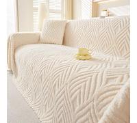 Universal Soft Sofa Cover Protector for 1-4 Seater, Cozy Multi-Functional Slipcover, Heat-Resistant Couch Cover, Stretchable Fabric, Cream (180x380cm)