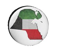 Universal Spare Tire Cover, Novelty Kuwait Map Flag Printed Vehicle Wheel Protectors With Waterproof, Travel Accessories Fit For Travel Trailer Rv Suv Truck, 15 inch