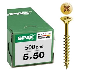 Universal SPaX Screw Set with Countersunk Head and Phillips Z Cut 4, Multi-Head / Partially Threaded A2L 5.0 x 50 MM, Pack of 500, yellow galvanised Passivated 0291020500505