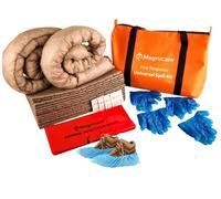 Universal Spill Kit OSHA Approved - Biohazard Clean up Kit for Oil, Water & Chemicals | 15 Absorbent Pads, 2 Socks, PPE, Biohazard Bags in Bright Orange Duffel Bag