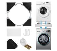 Universal Stacking Kit for Washer and Dryer, Adjustable Stacking Frame Kit Fit for 53-68cm Washing Machine and Tumble Dryers, Stainless Steel Washer Stand with Ratchet Ropes&4 Hooks