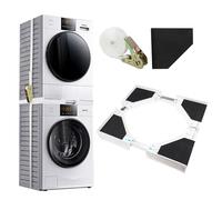 Universal Stacking Kit for Washer and Dryer, Adjustable Stacking Kits Compatible for 46-66cm Washing Machine and Tumble Dryer Gekufa, Stacking Shelf with Ratchet Ropes and Anti Vibration Feet