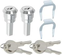 Universal Stainless Steel Cabinet Insert Linkage Drawer Lock Silver Toolbox Lock Cabinet Cam Locks 180° Rotation Unlocking Cylinder Replace Locks with 1 Fastening tab and 2 Keys Cabinets Hardware (2)