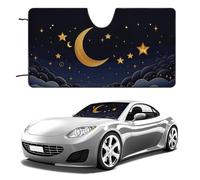 Universal Stars and Moon Car Windshield Sun Shade Foldable 51"x28", Reflective Sunshade with Suction Cups, UV Blocking Front Window Cover for Truck SUV Sedan, Keeps Vehicle Interior Cool