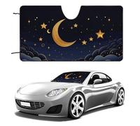 Universal Stars and Moon Car Windshield Sun Shade Foldable 55"x30", Reflective Sunshade with Suction Cups, UV Blocking Front Window Cover for Truck SUV Sedan, Keeps Vehicle Interior Cool