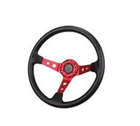 Universal Steering Wheel 14inch 35cm PU Synthetic material Racing Steering Wheel Aluminum Alloy Frame Deep Dish Universal Drift Game Compatible Deep Dish Design(Red)