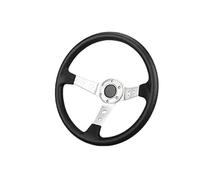 Universal Steering Wheel 14inch 35cm PU Synthetic material Racing Steering Wheel Aluminum Alloy Frame Deep Dish Universal Drift Game Compatible Deep Dish Design(Silver)