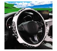 Universal Steering Wheel Cover Black White Leather Hexagonal Embroidered Steering Wheel Cover Rimless Car Interior Accessory For 14-15 Inch Wheels(White 1PC)