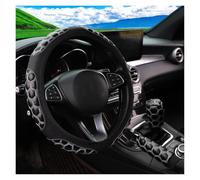 Universal Steering Wheel Cover Black White Leather Hexagonal Embroidered Steering Wheel Cover Rimless Car Interior Accessory For 14-15 Inch Wheels(Black 3PC)
