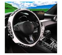 Universal Steering Wheel Cover Black White Leather Hexagonal Embroidered Steering Wheel Cover Rimless Car Interior Accessory For 14-15 Inch Wheels(White 3PC)