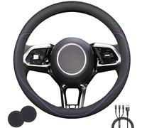 Universal Steering Wheel Cover,Stylish Non-Slip Premium Leather Steering Wheel Cover for Steering Wheel with a Diameter of 14.5"-15" with 2 Coasters and 3-in-1 USB Charging Cable (Style C)