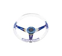 Universal Steering Wheel Universal 14 Inch 340mm Acrylic Transparent D-Shaped Glow-in-the-Dark Racing Steering Wheel Compatible Car Models Deep Dish Design(Baked blue transparent)