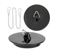 Universal stopper with chain, 3 pack, black, Ø 41 on 36 mm top on bottom, PVC drain plug for 1 1/2" inch valve tops, sink rubber stopper chain with S-hook, bathtub stopper
