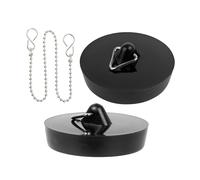 Universal stopper with chain, 3 pack, black, Ø 45.5 on 42 mm top on underside, PVC drain plug for 1 3/4" inch valve tops, sink Rubber stopper chain with S-hook, bath stopper