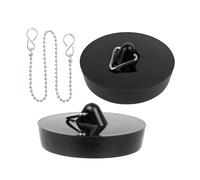 Universal stopper with chain, 3 pack, black, Ø 45.5 on 42 mm top on underside, PVC drain plug for 1 3/4" inch valve tops, sink Rubber stopper chain with S-hook, bath stopper