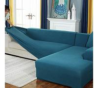 Universal Stretch Corn Texture Sofa Cover Dust Proof L Shaped Couch Protector for Living Room Turquoise Blue 1 Seater (90 140cm) All Inclusive Design