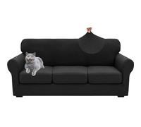 Universal Stretch Sofa Cover with Armrests Anti-Cat Slipcover for 3-Seat Couch Non-Slip Couch Protector with Separate Cushions (Black)