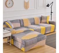 Universal Stretch Sofa Cover Yellow Graffiti Design Washable & Removable Couch Slipcover NonSlip for 2Seater Sofa Modern Corner Chair Protector.