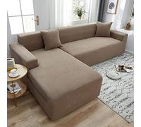 Universal Stretch Velvet Sofa Cover for Chaise Longue Soft & Comfortable 4-Seater Slipcover Light Brown& Easy to Clean Fits Most Sofas 235-300 cm