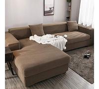 Universal Stretchable L Shaped Sofa Cover Corn Shape with Ottoman Elastic Dust Proof 3 Seater Slipcover Light Coffee Fits 185 230cm Chaise Longue