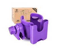 Universal Stroller Cup Holder with Mobile Phone Case, 2-in-1 Strollers Storage Rack, 360 Degrees Rotation Drink Holder for Bike, Pushchair, Wheelchair, Walker,Bicycle, Fits Most Cups (Purple)