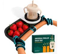 Universal Stroller Snack Tray with Cup Holder 2 in 1 - Stroller Tray Attachment for Baby & Toddler - Baby Stroller Accessories - Fit Most Strollers, Dishwasher Safe with Dust Cover & Silicone Arms