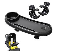 Universal Stroller Tray,Stroller Snack Tray with Cup Holder and Phone Holder Universal Pram Snack Tray Removable Reusable Pram Food Tray Non-Slip Grip Clip for Stroller Bar Black
