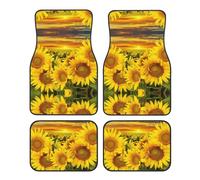 Universal Sunflower Pattern Print Car Foot Mat 4-Piece Set - Stylish Rubber Automotive Floor Mats for SUV Sedan Van Truck