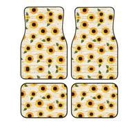 Universal Sunflower pattern Print Car Foot Mat 4-Piece Set - Stylish Rubber Automotive Floor Mats for SUV Sedan Van Truck