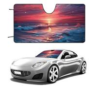 Universal Sunset Beach Car Windshield Sun Shade Foldable 55"x30", Reflective Sunshade with Suction Cups, UV Blocking Front Window Cover for Truck SUV Sedan, Keeps Vehicle Interior Cool