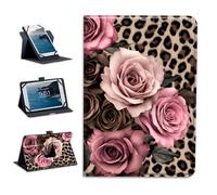 Universal Tablet Case 10.1 Inch Android Tablet Cover 360-Degree Rotation Viewing Stand Folio PU Leather Covers for All Kinds of 9-10.5 Inch Android/iOS/Windows Tablets Cases,Pink Rose Leopard Print