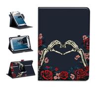Universal Tablet Case 10.1 Inch Android Tablet Cover 360-Degree Rotation Viewing Stand Folio PU Leather Covers for All Kinds of 9-10.5Inch iOS/Windows Tablets Cases,Rose Love Heart Skull Hand