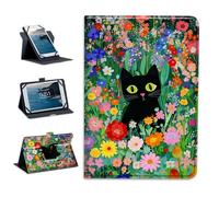 Universal Tablet Case 10.1 Inch Android Tablet Cover 360-Degree Rotation Viewing Stand Folio PU Leather Covers for All Kinds of 9-10.5Inch Android/iOS/Windows Tablets Cases,Black Cat in The Garden