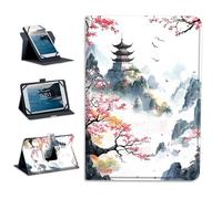 Universal Tablet Case 10.1 Inch Android Tablet Cover 360-Degree Rotation Viewing Stand Folio PU Leather Covers for All Kinds of 9-10.5 Inch iOS/Windows Tablets Cases,Red Plum Blossom Pagoda Mountain