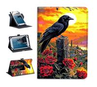 Universal Tablet Case 10.1 Inch Android Tablet Cover 360-Degree Rotation Viewing Stand Folio PU Leather Covers for All Kinds of 9-10.5 Inch Android/iOS/Windows Tablets Cases,Red Rose Crow