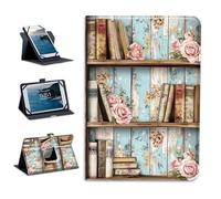 Universal Tablet Case 10.1 Inch Android Tablet Cover 360-Degree Rotation Viewing Stand Folio PU Leather Covers for All Kinds of 9-10.5Inch Android/iOS/Windows Tablets Cases,Rose Bookshelf