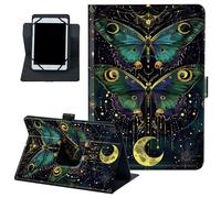 Universal Tablet Case 10.6-11 Inch, PU Leather 360° Rotating Folio Stand Cover with Multi-Angle Viewing for 10-11" Tablets,Luna Moths and Moon Phases