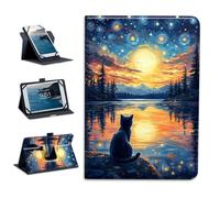 Universal Tablet Case 10.9 Inch Android Tablet Cover 360-Degree Rotation Viewing Stand Folio PU Leather Covers for All Kinds of 10.5-11.5 Inch Tablets Cases,Cats and Oil Painting of The Starry Sky