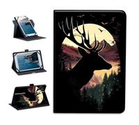 Universal Tablet Case 10.9 Inch Android Tablet Cover 360-Degree Rotation Viewing Stand Folio PU Leather Covers for All Kinds of 10.5-11.5 Inch Tablets Cases,Black Deer and Mountain Forest